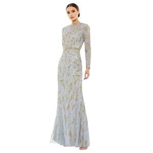 Mac‎ Duggal 5124 Platinum Gold Sequin Beaded Long Sleeve Dress Size 10 $598
